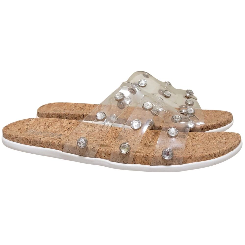 Kenneth Cole Reaction Women Slim H Band Stud Slide Sandals Size US 8M Clear